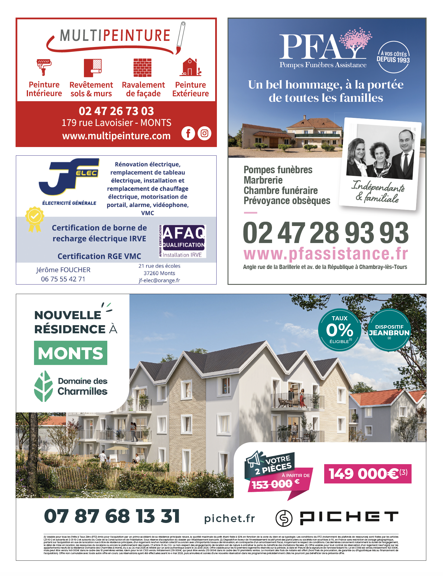 Encarts publicitaires d’entreprises locales dans une publication municipale