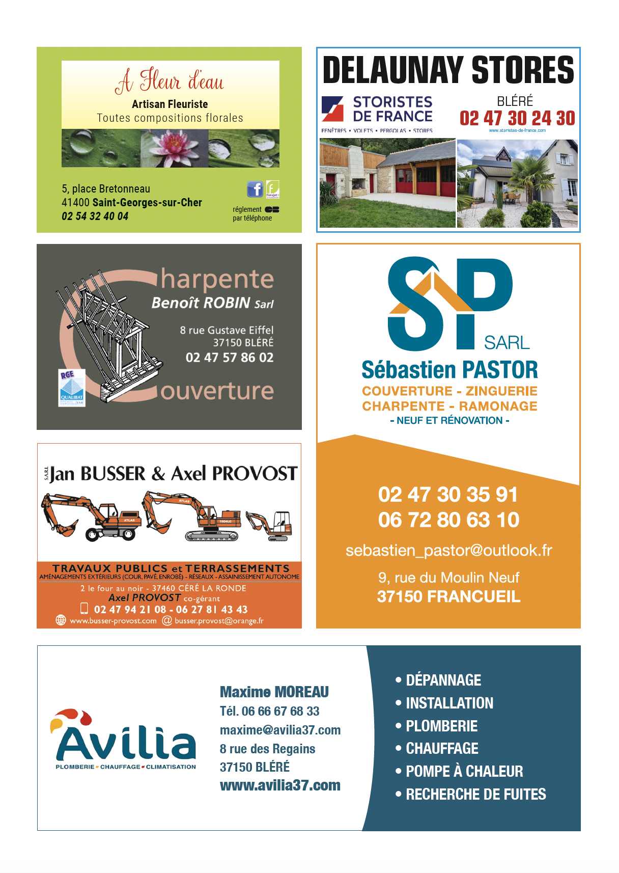 Page d’annonces d’entreprises locales dans un bulletin municipal