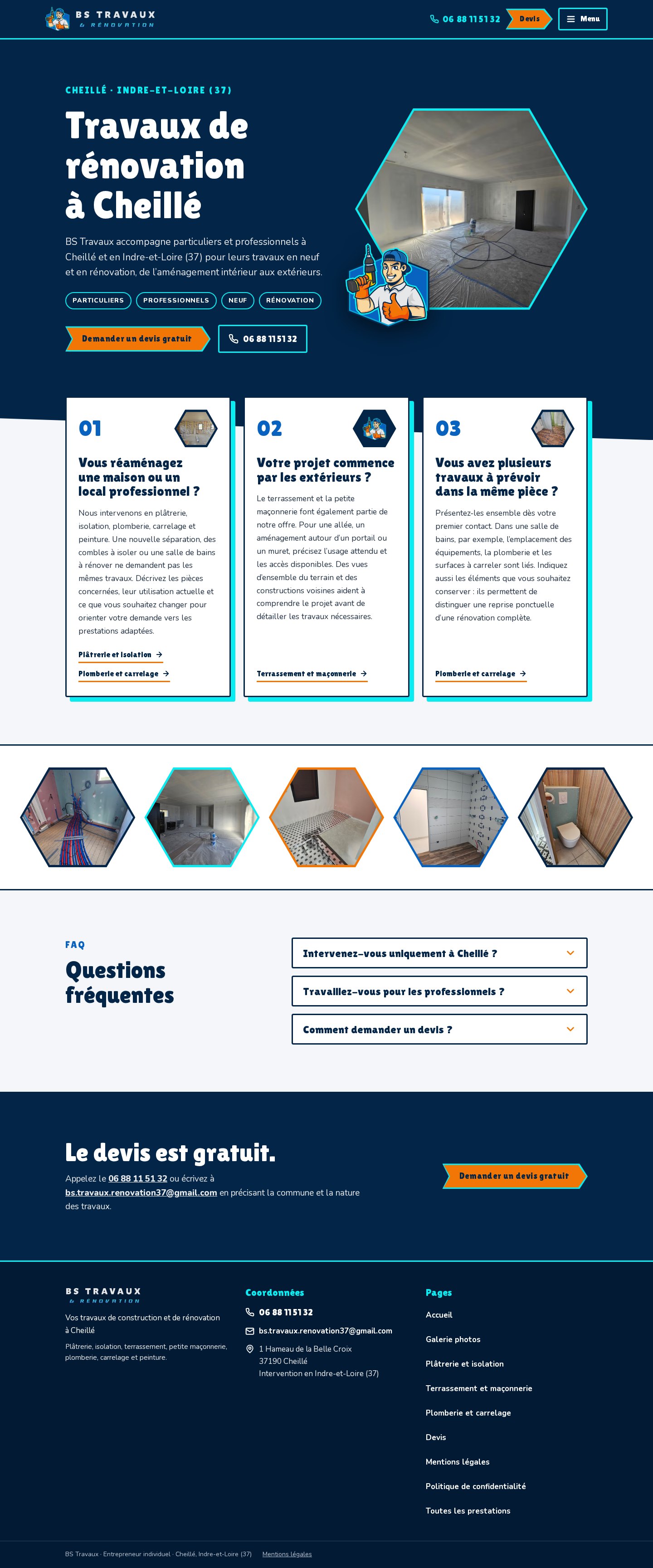 Capture du site BS Travaux sur ordinateur