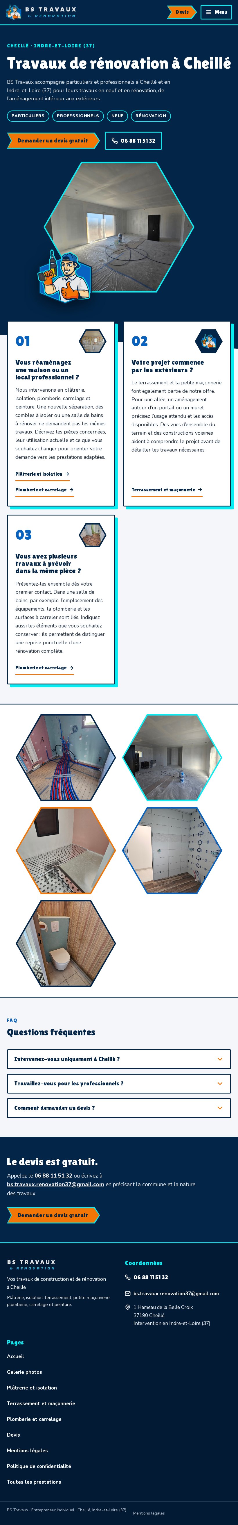 Capture du site BS Travaux sur tablette