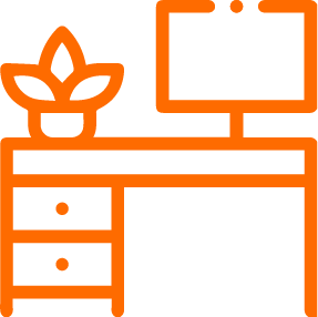 pictogramme orange d'un bureau d'agence de communication