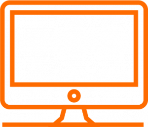 pictogramme orange d'un ordinateur d'une agence de communication